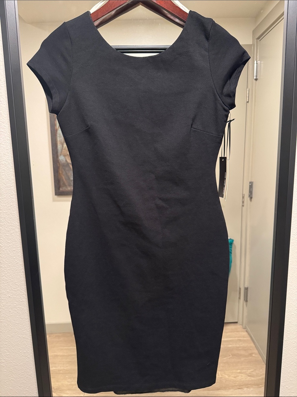 Lulu's Classic Black Backless Cap-Sleeve Sheath Dress